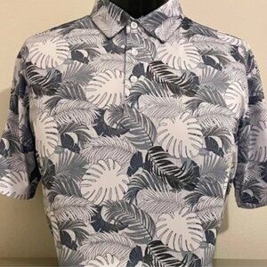 CS Navy and White Leaf Print Polo